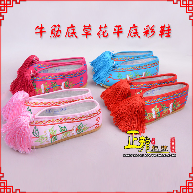 宁波京剧越剧戏曲花旦彩鞋 牛筋底草花平底彩鞋